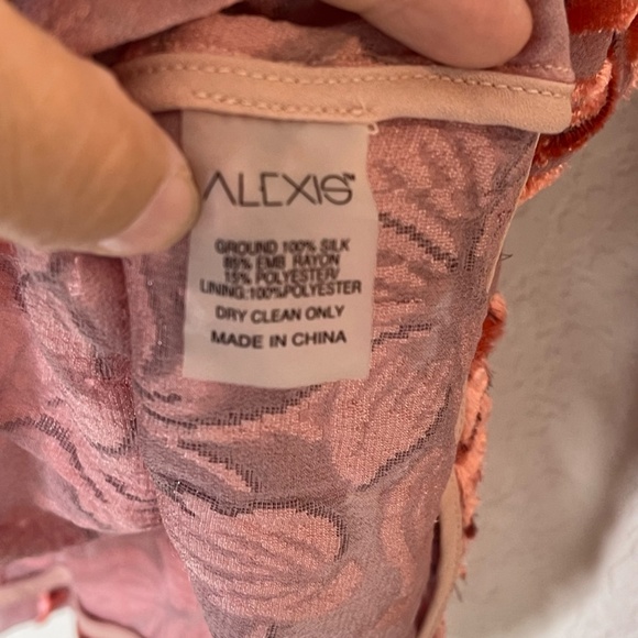 Alexis Long Sleeve Silk Sheer Velvet Top Front Tie Deep V Neckline Size M Salmon - Picture 9 of 12